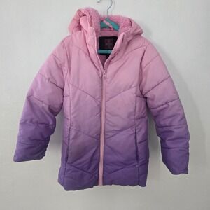 Swiss Tech Kids Ombre Pink Purple Puffer Coat Hooded Zip Up Size XS 4-5‎